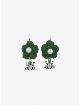 Crochet Flower Frog Drop Earrings, , hi-res