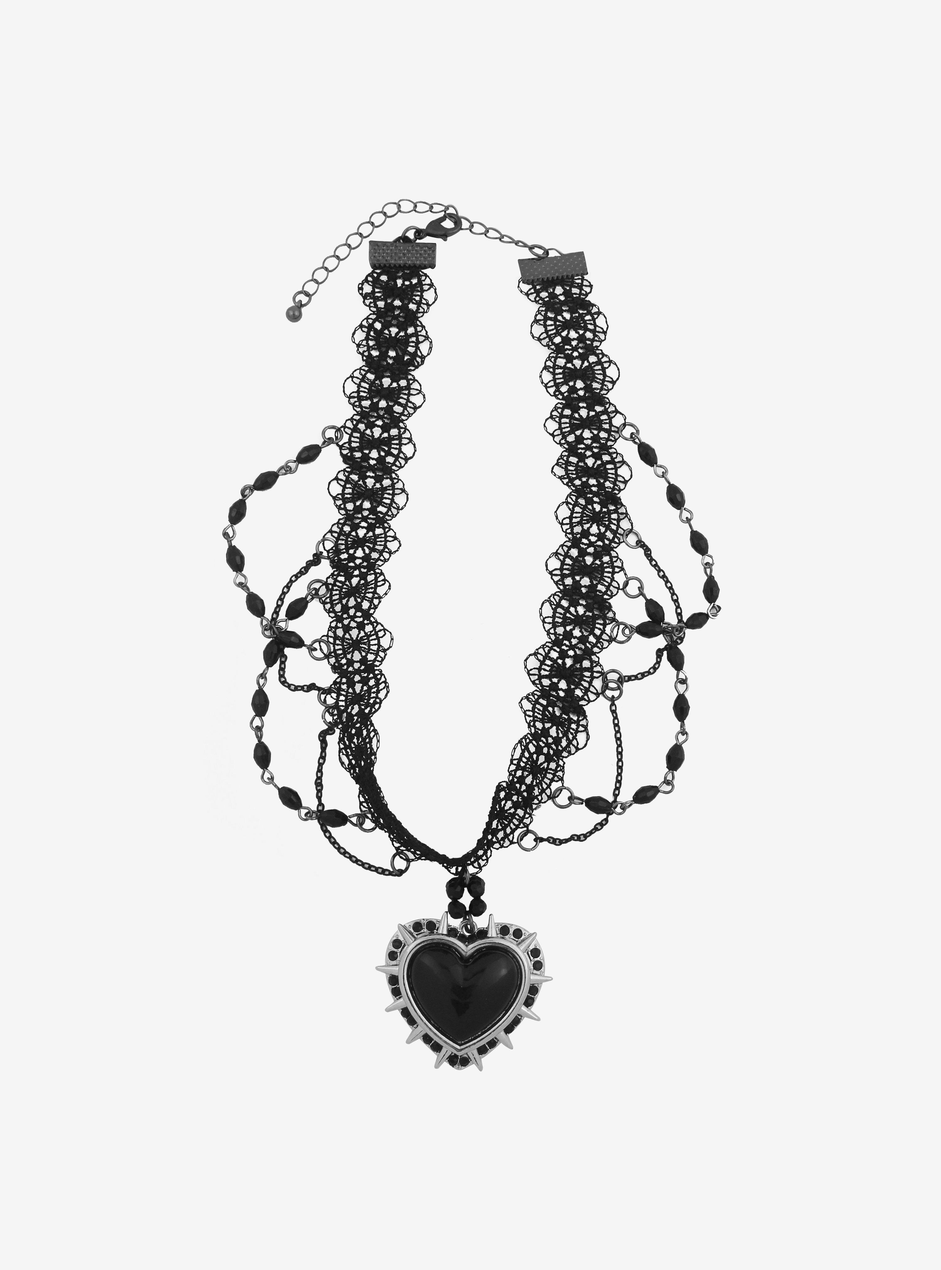 Spiked Heart Lace Choker, , alternate