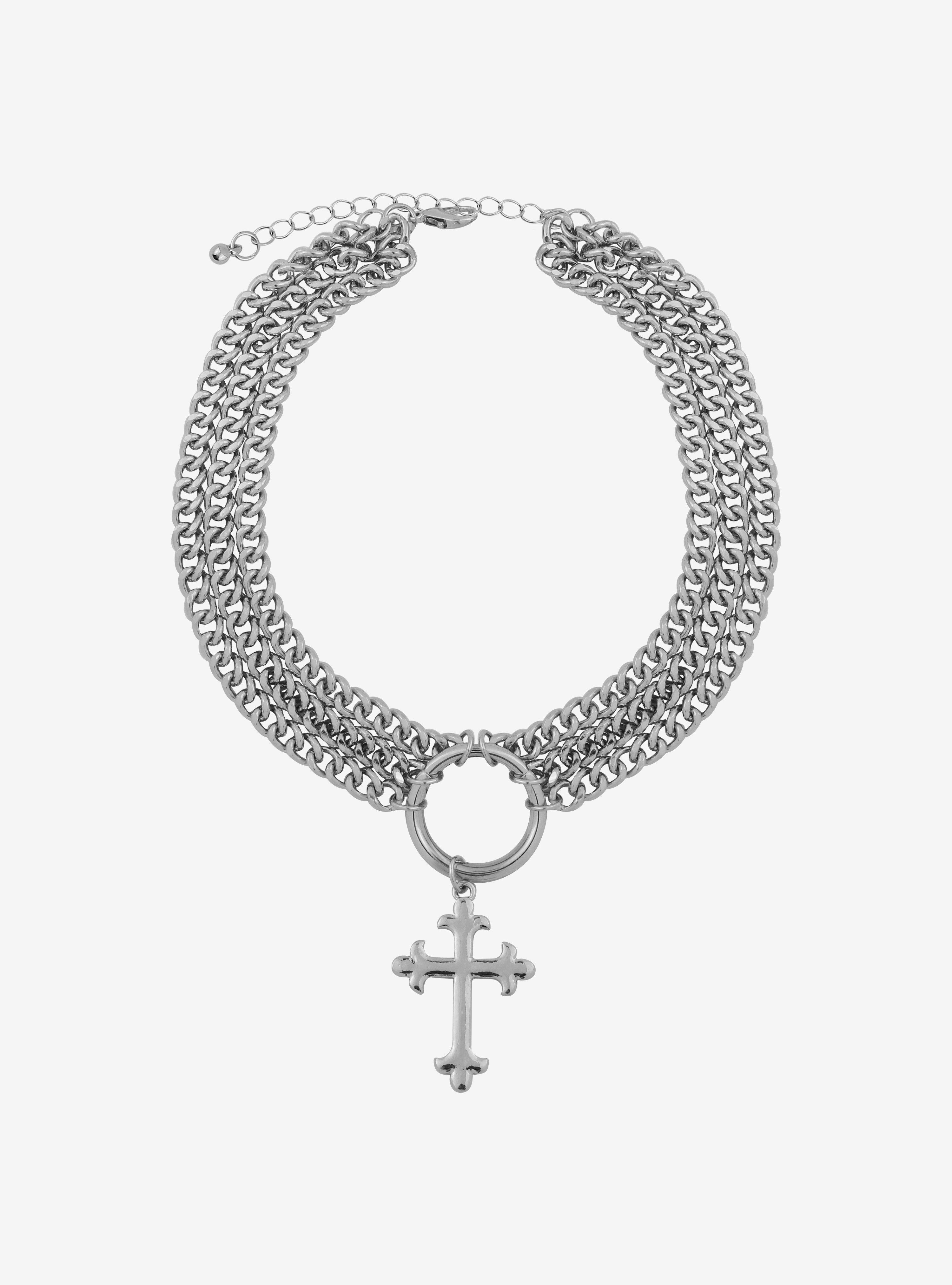 Triple Chain Cross Choker, , alternate