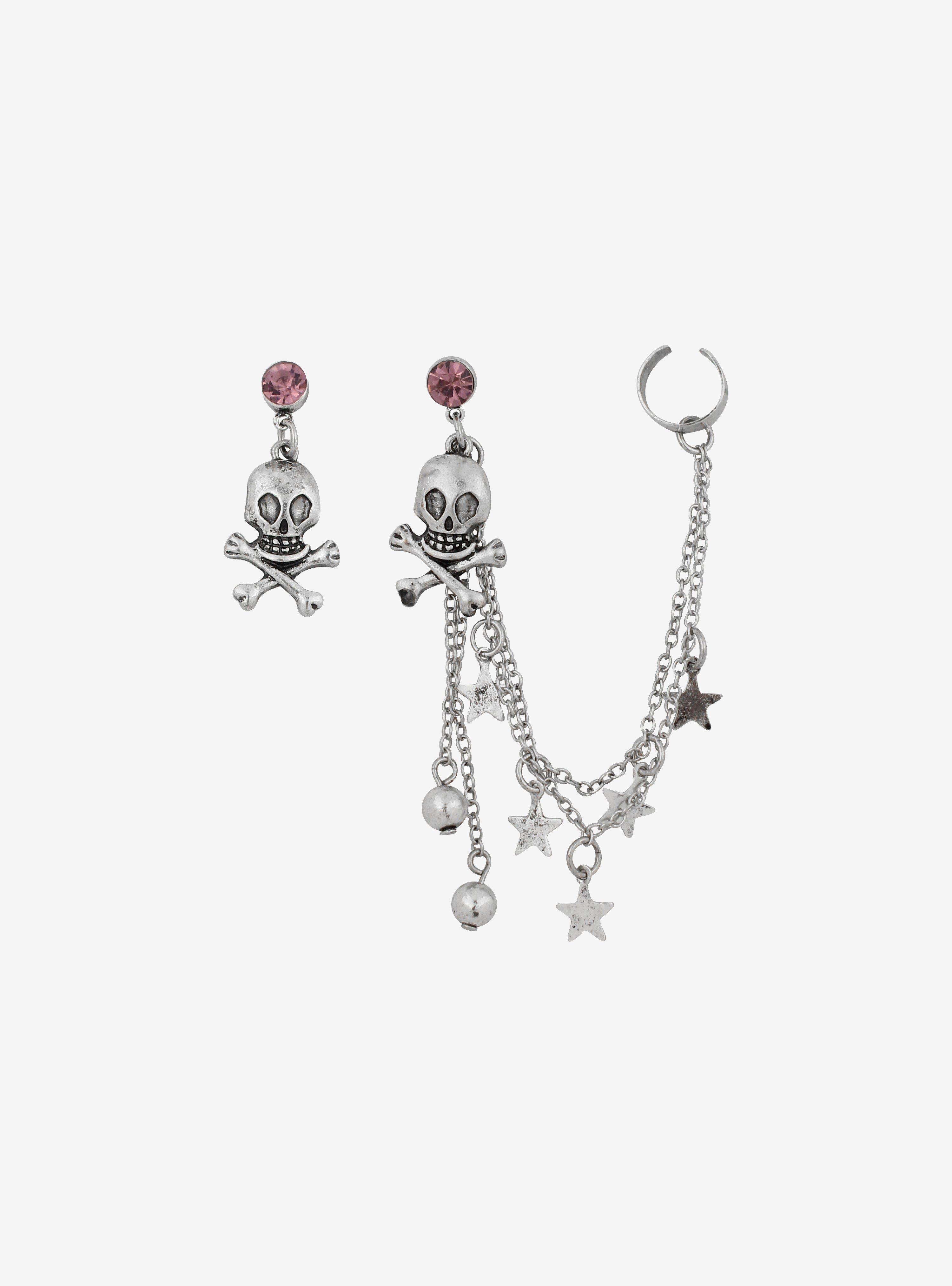 Skulls & Stars Earring Cuff Set, , alternate