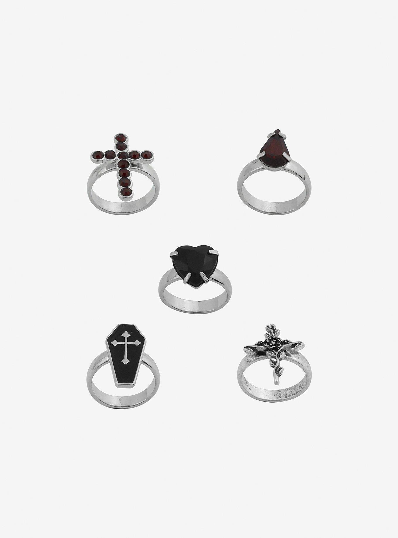 Coffin Rose Cross Ring Set, , alternate