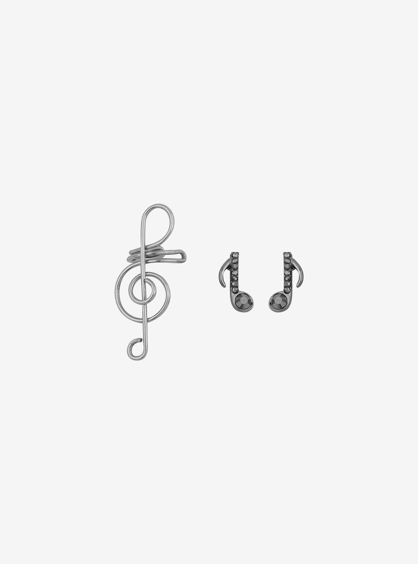 Musical Note Stud & Cuff Earring Set, , alternate