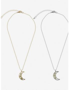Dried Floral Crescent Moon Pendant Best Friend Necklace Set, , hi-res