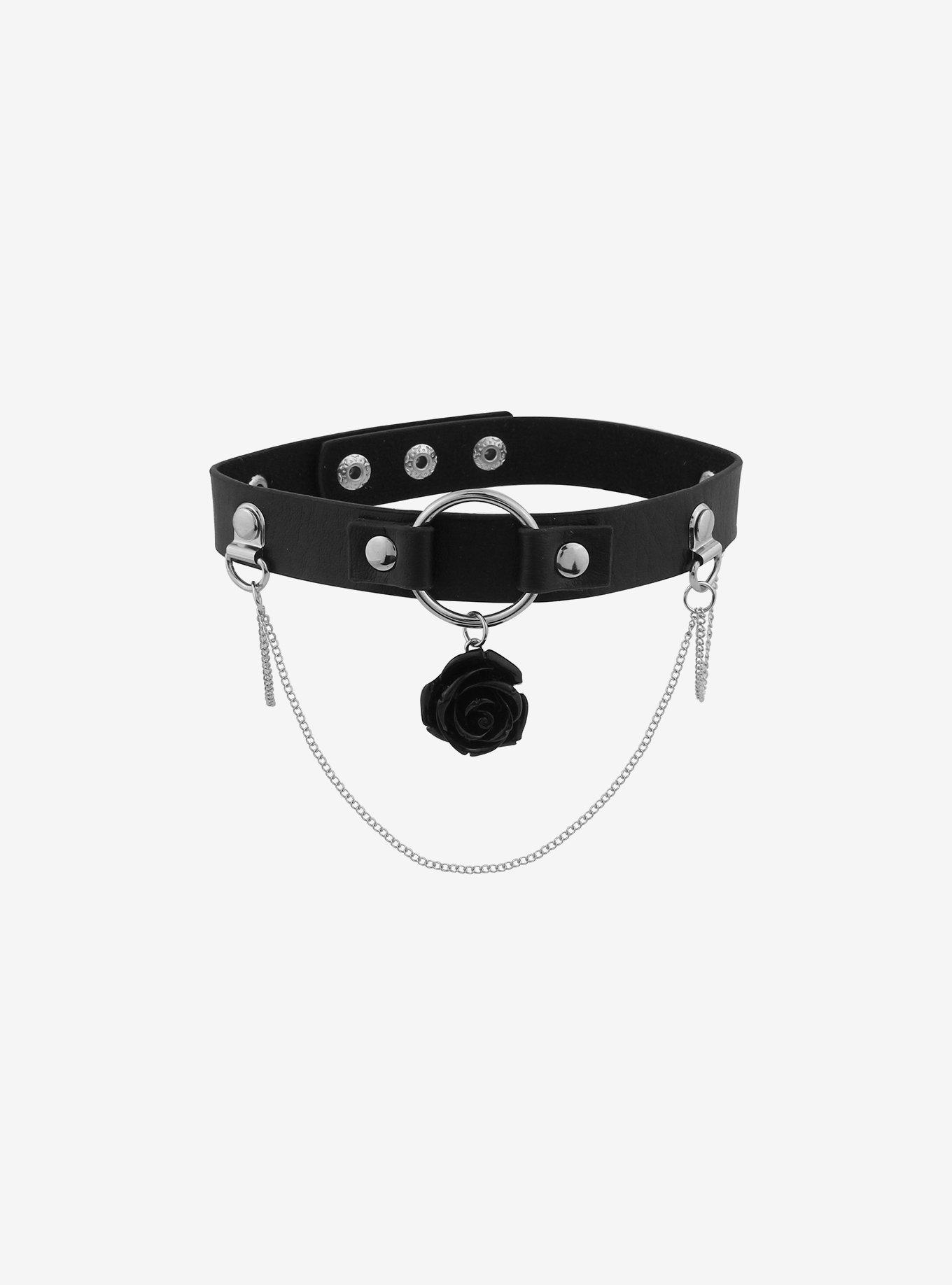 Black Rose O-Ring Chain Choker, , alternate