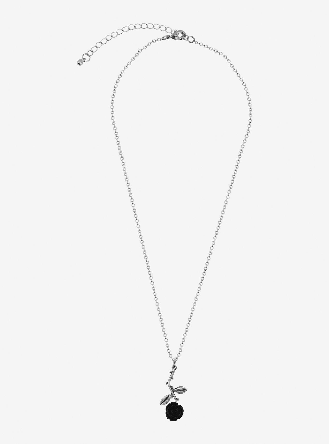 Black Rose Pendant Necklace, , alternate