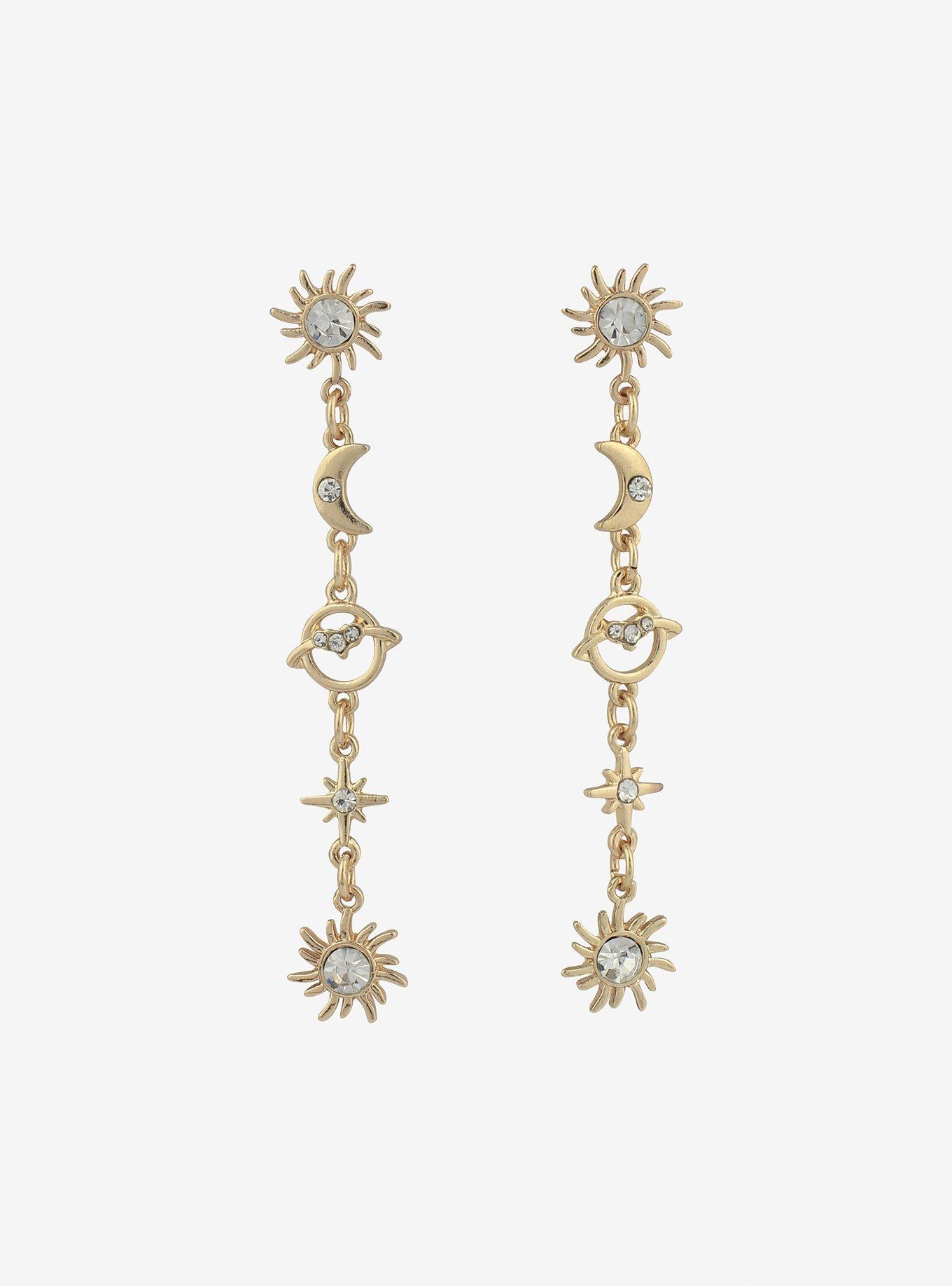 Sparkling Celestial Planet Drop Earrings, , alternate