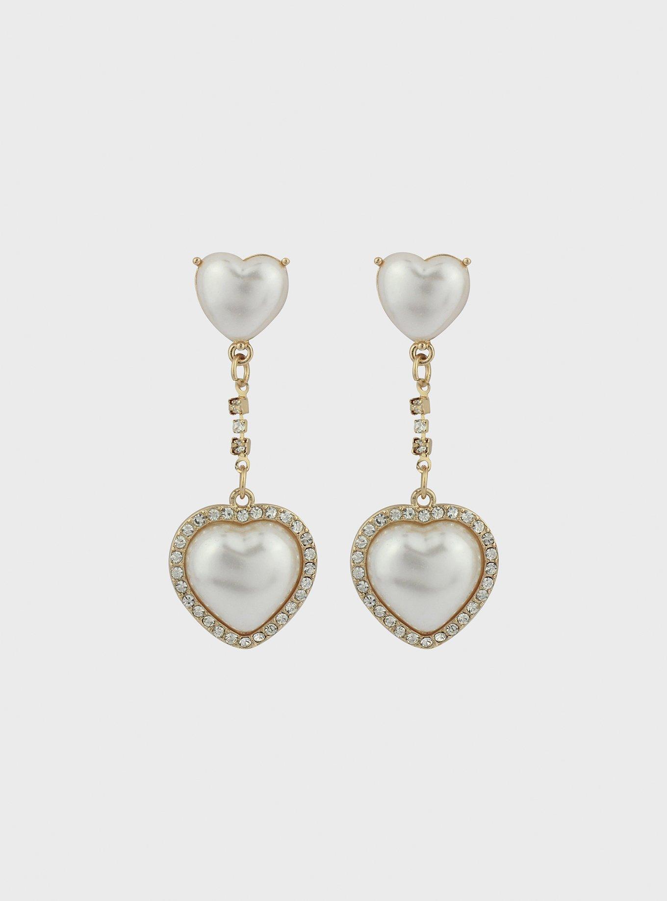 Pearlescent Heart Gem Drop Earrings, , alternate