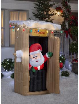 Animated Airblown Santa Coming Out Of The Outhouse With Lights, , hi-res