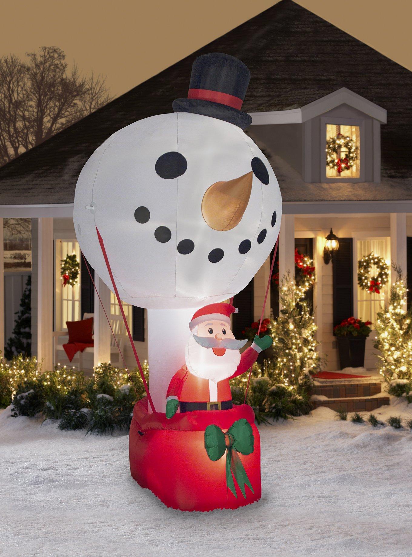 Snowman Hot Air Balloon With Santa Giant Airblown, , alternate