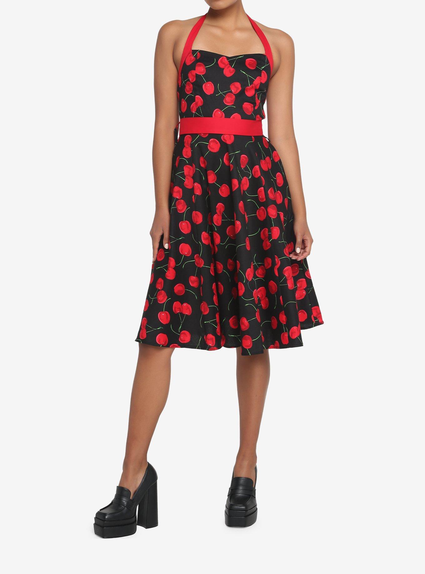 Cherry Retro Halter Dress, CHERRY, alternate