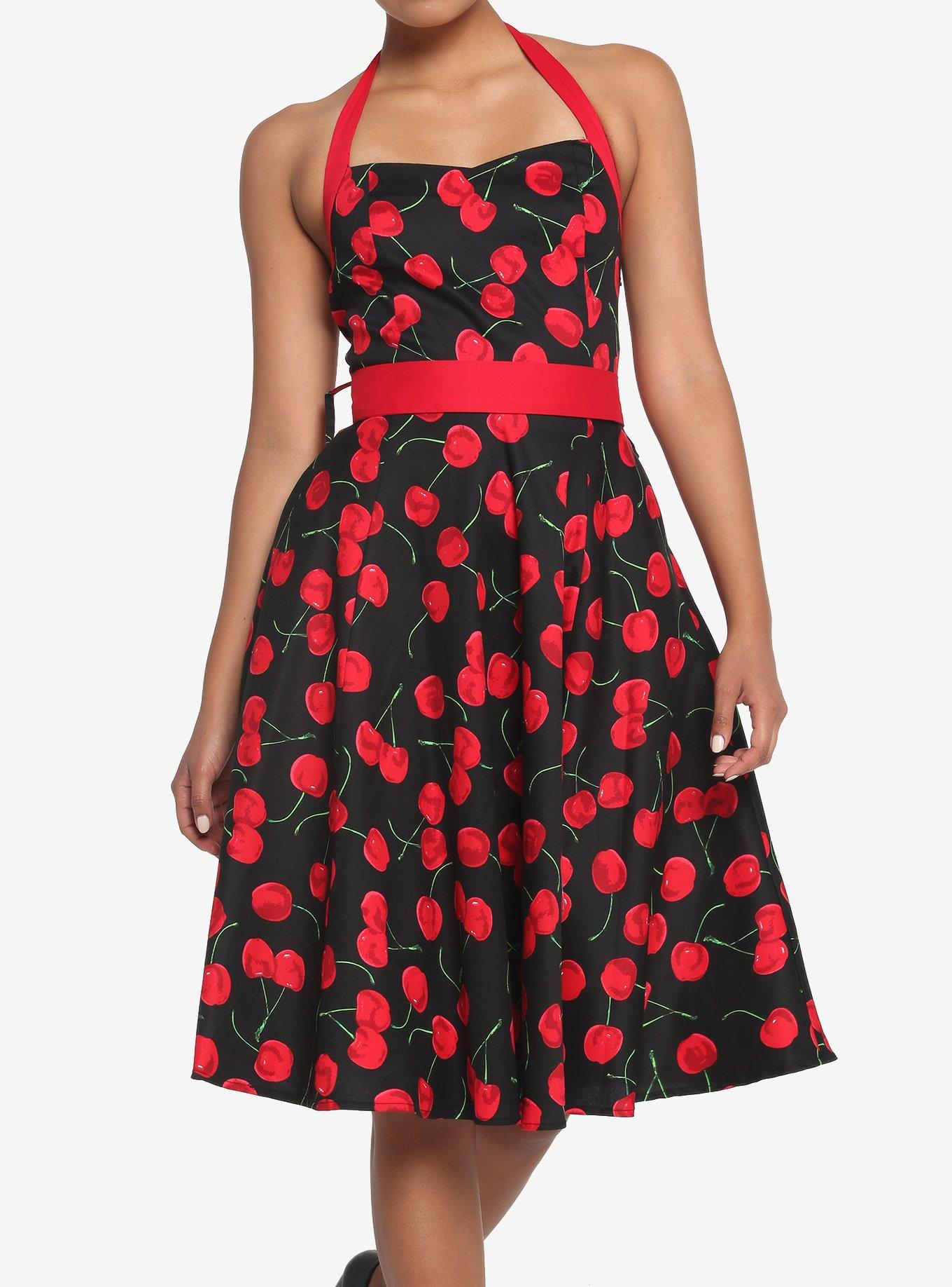 Cherry Retro Halter Dress, CHERRY, alternate
