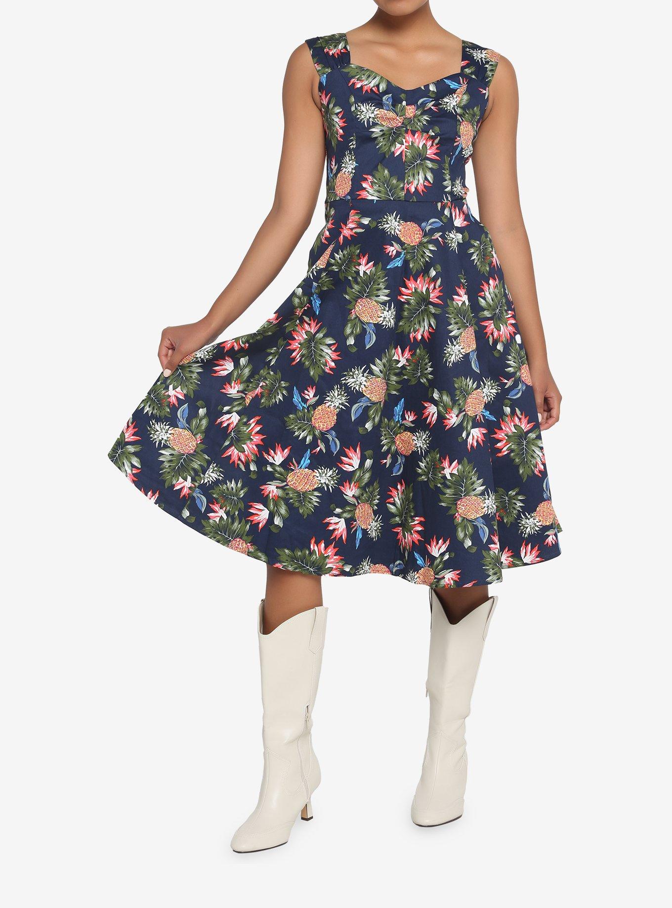 Navy Tropical Retro Dress, , hi-res