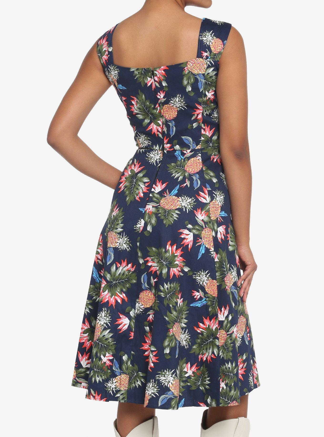 Navy Tropical Retro Dress, PINEAPPLE - WHITE, alternate