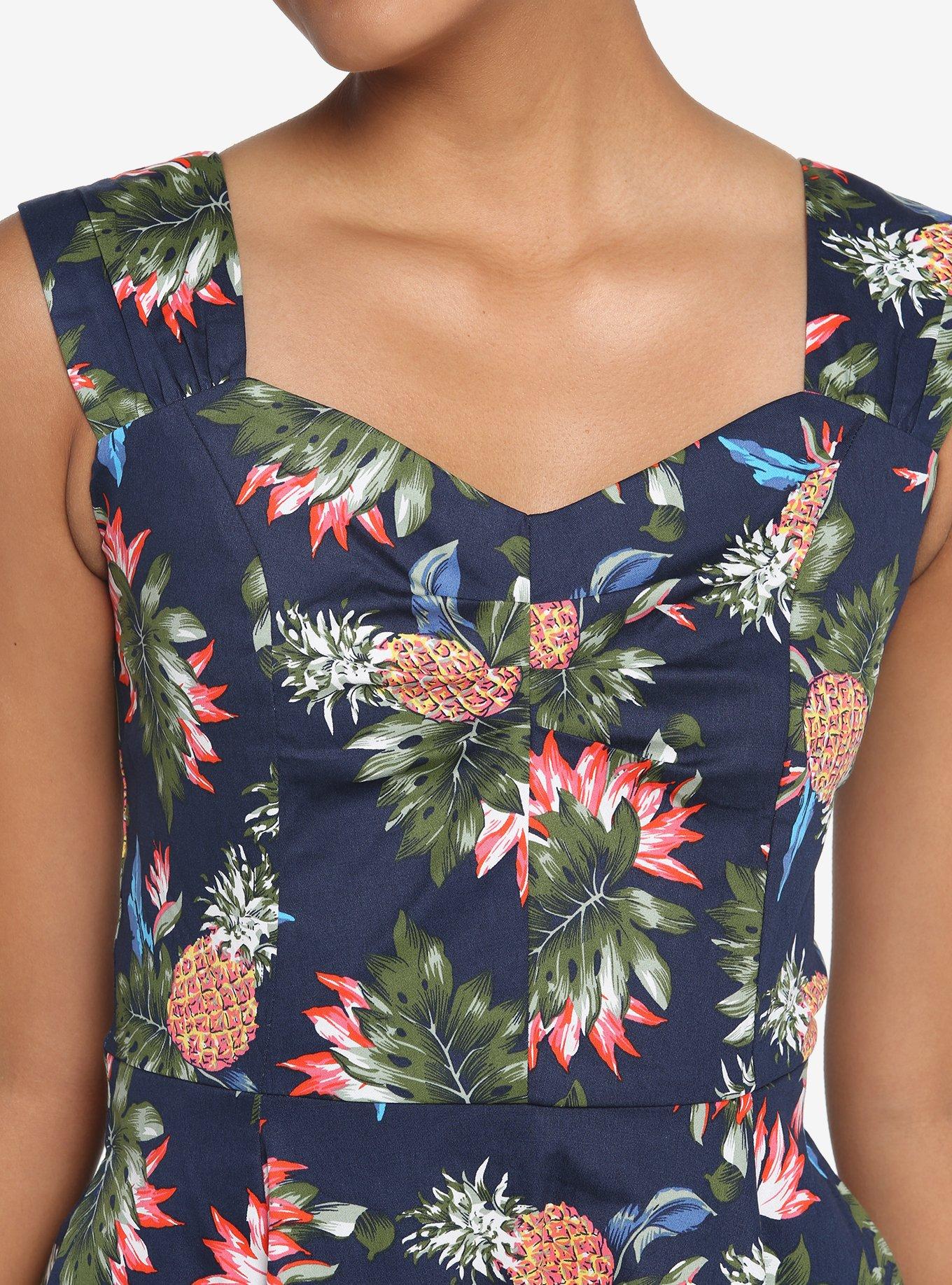 Navy Tropical Retro Dress, PINEAPPLE - WHITE, alternate