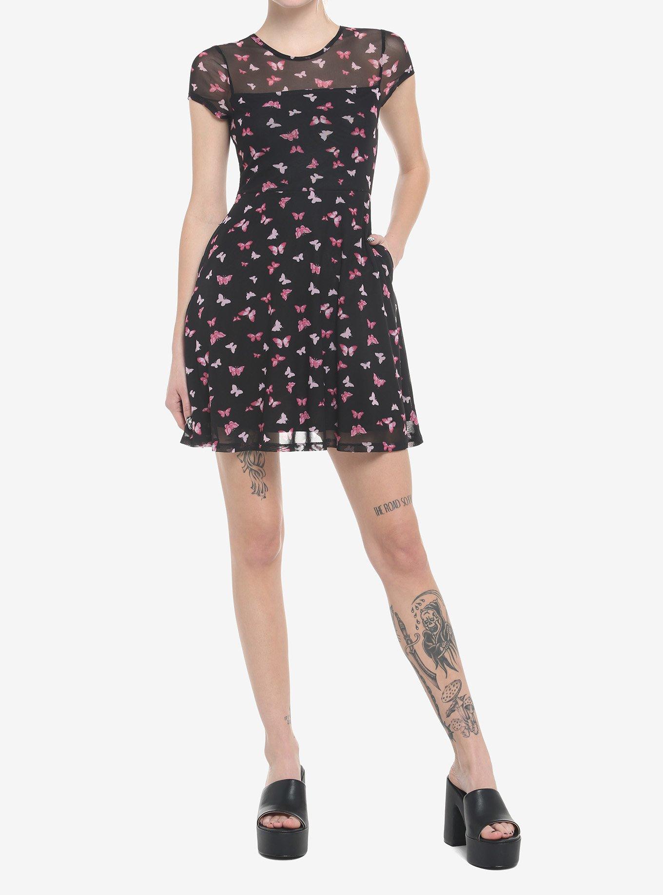 Pink Butterflies Mesh Mini Dress, BUTTERFLY LOVE, alternate