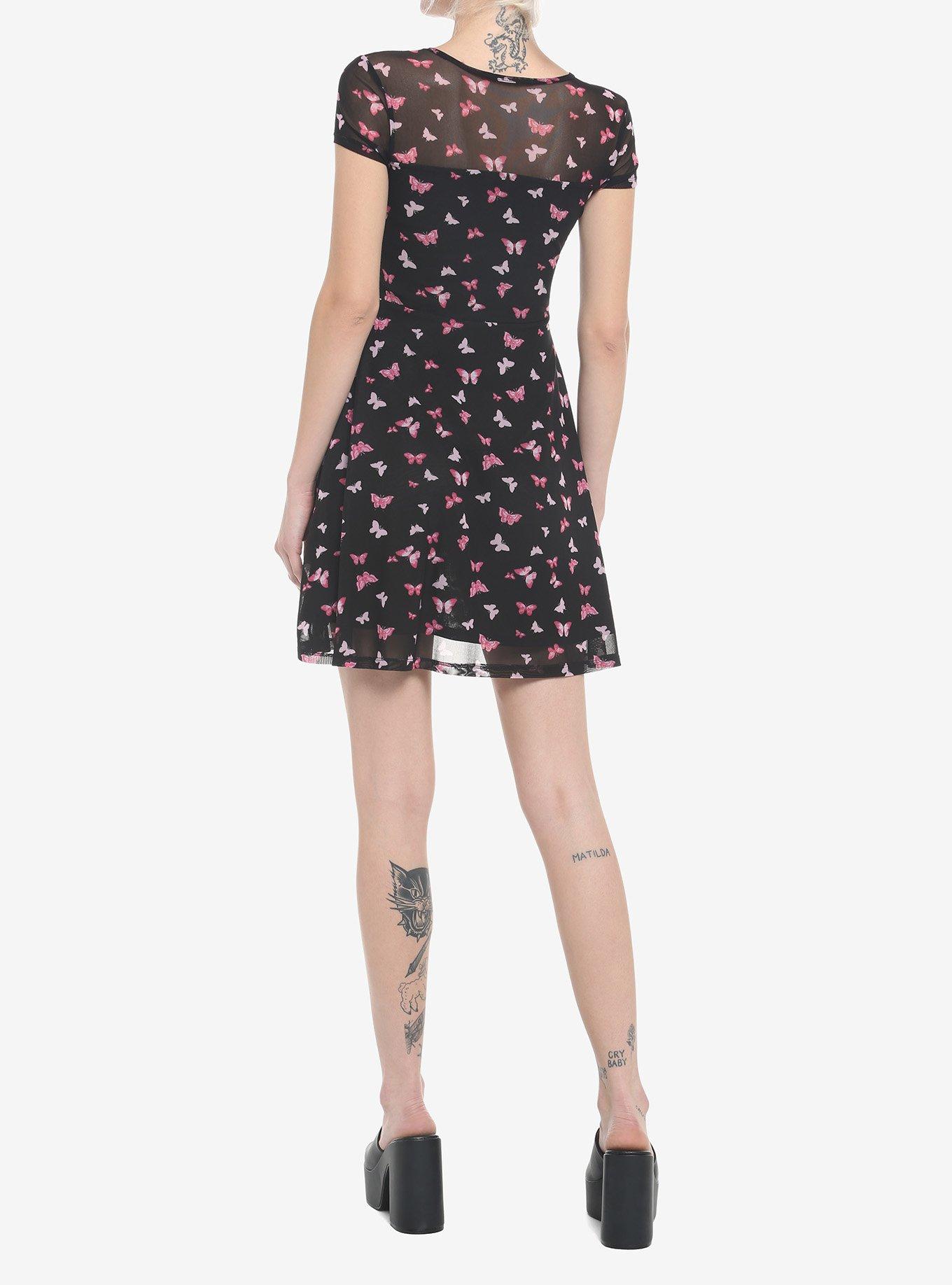 Pink Butterflies Mesh Mini Dress, BUTTERFLY LOVE, alternate