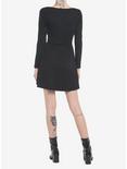 Black Corset Seam Long-Sleeve Dress, BLACK, alternate