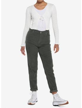 Ivory Crop Tie-Front Cardigan, , hi-res