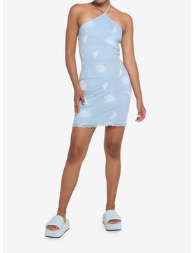 Light Blue Celestial Mesh Halter Mini Dress, , hi-res