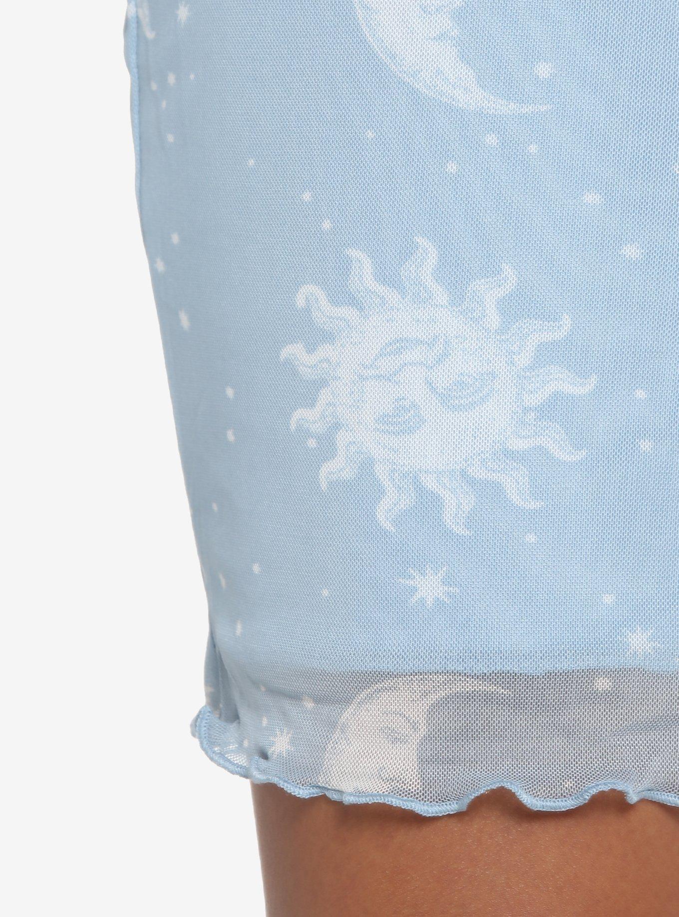 Light Blue Celestial Mesh Halter Mini Dress, CELESTIAL, alternate