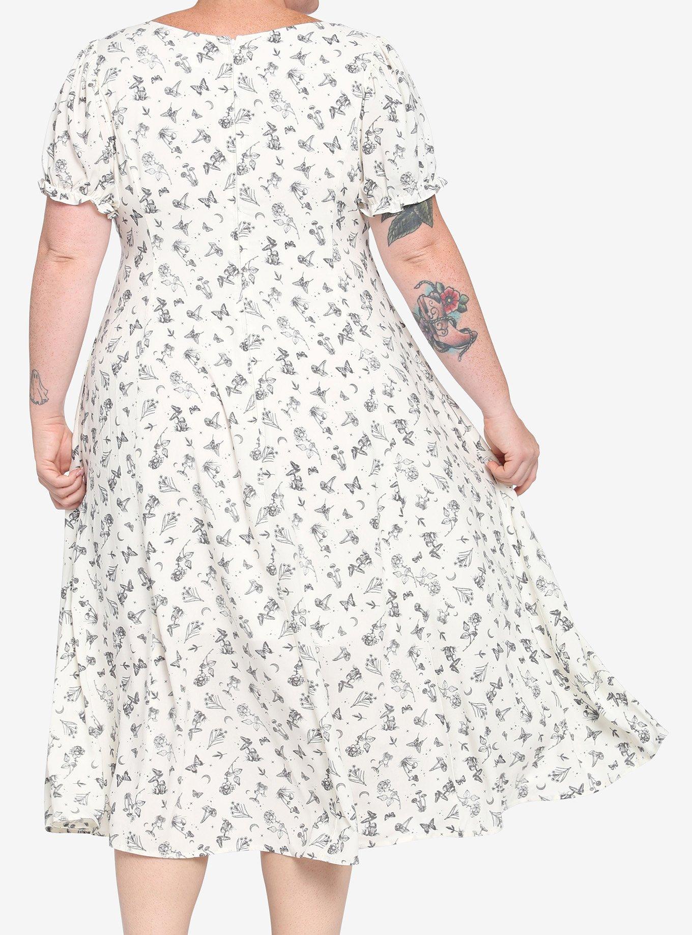 Ivory Floral Mushroom Empire Midi Dress Plus Size, IVORY, alternate