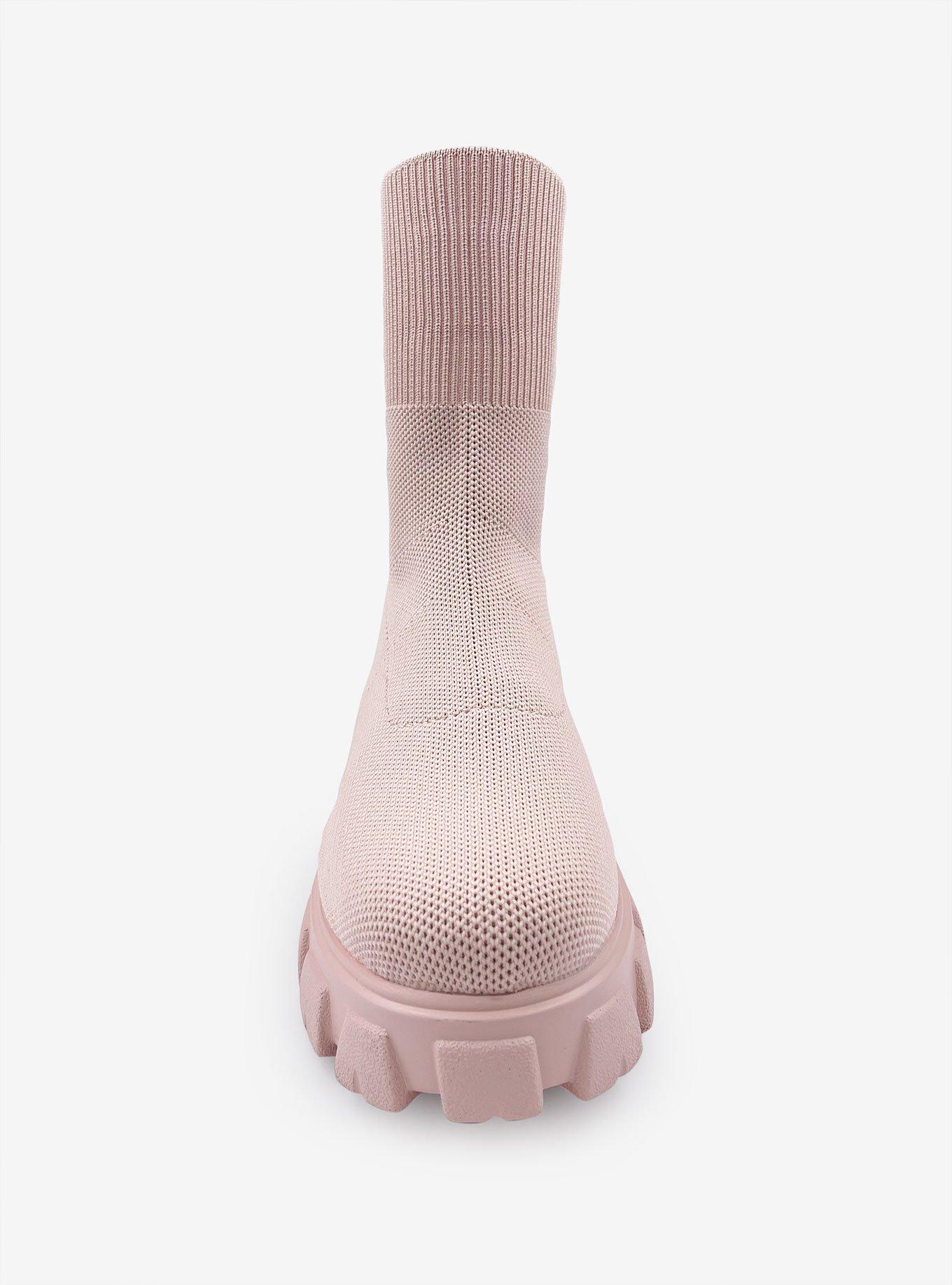 Gia Stretch Knit Platform Boot on Lug Sole Beige, , hi-res