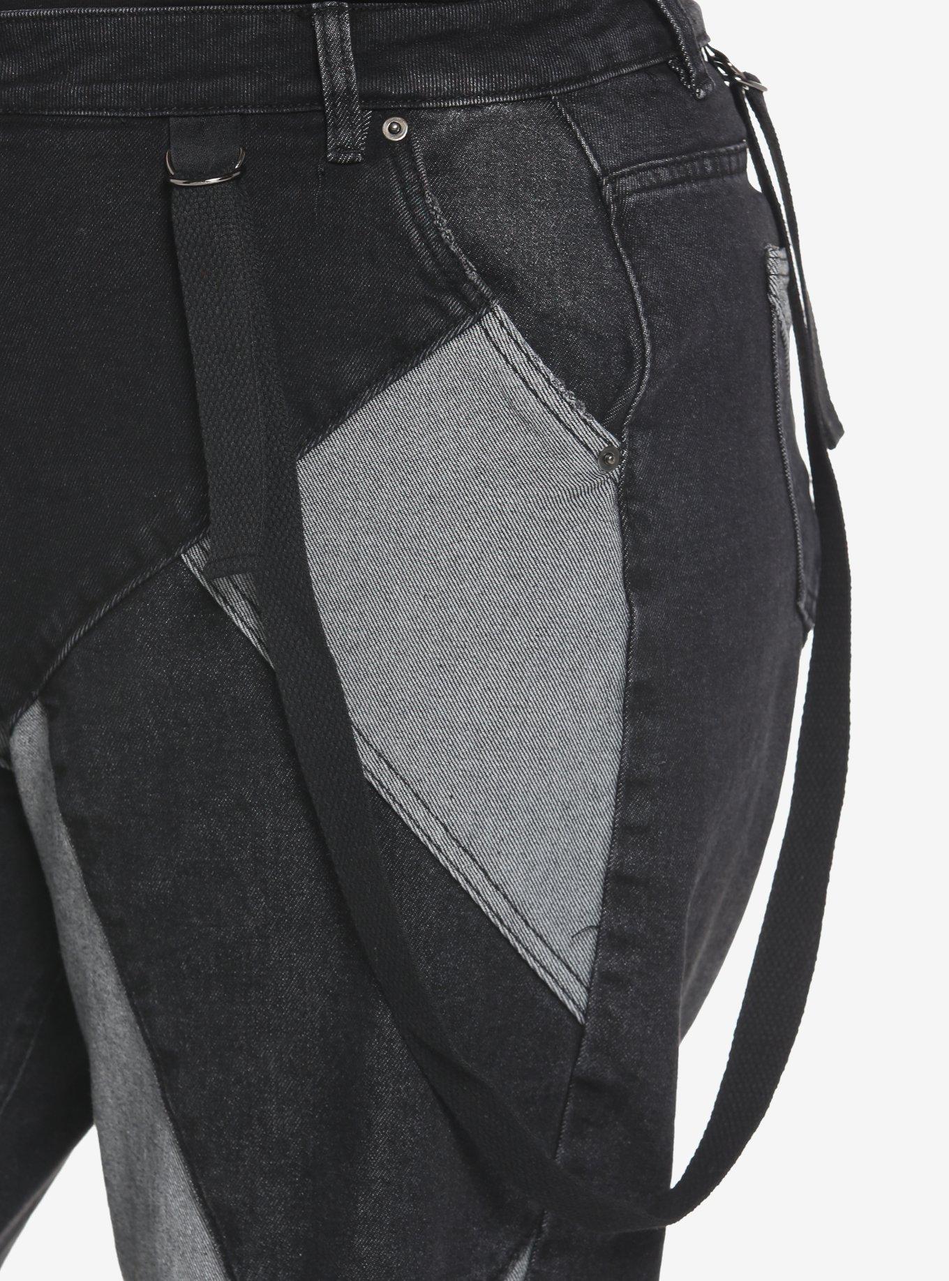 Black & Grey Patchwork Denim Joggers Plus Size, BLACK, alternate