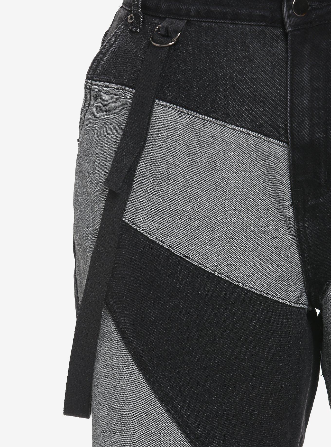 Black & Grey Patchwork Denim Joggers Plus Size, BLACK, alternate