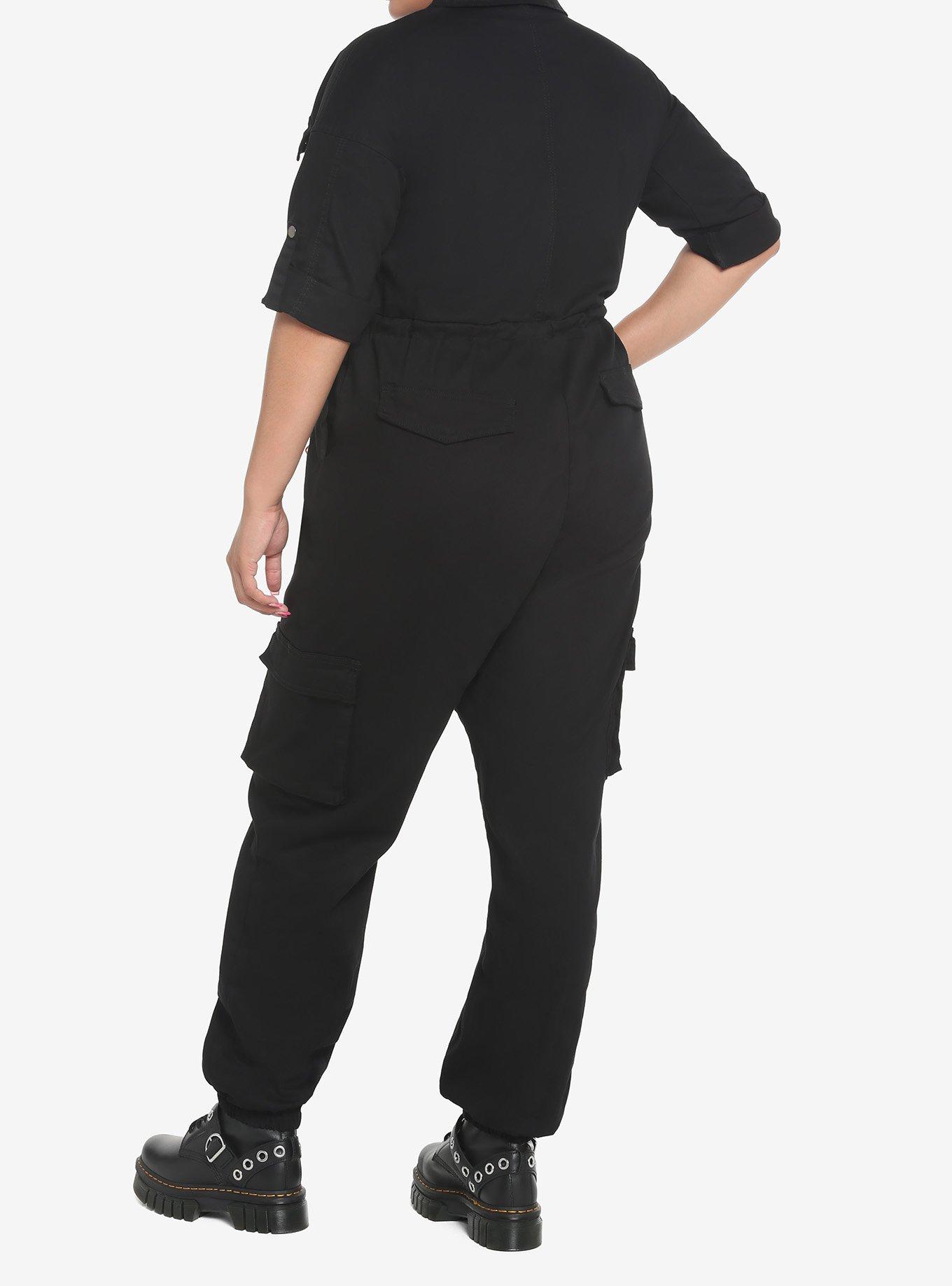 Black & Orange Jogger Jumpsuit Plus Size, BLACK, alternate