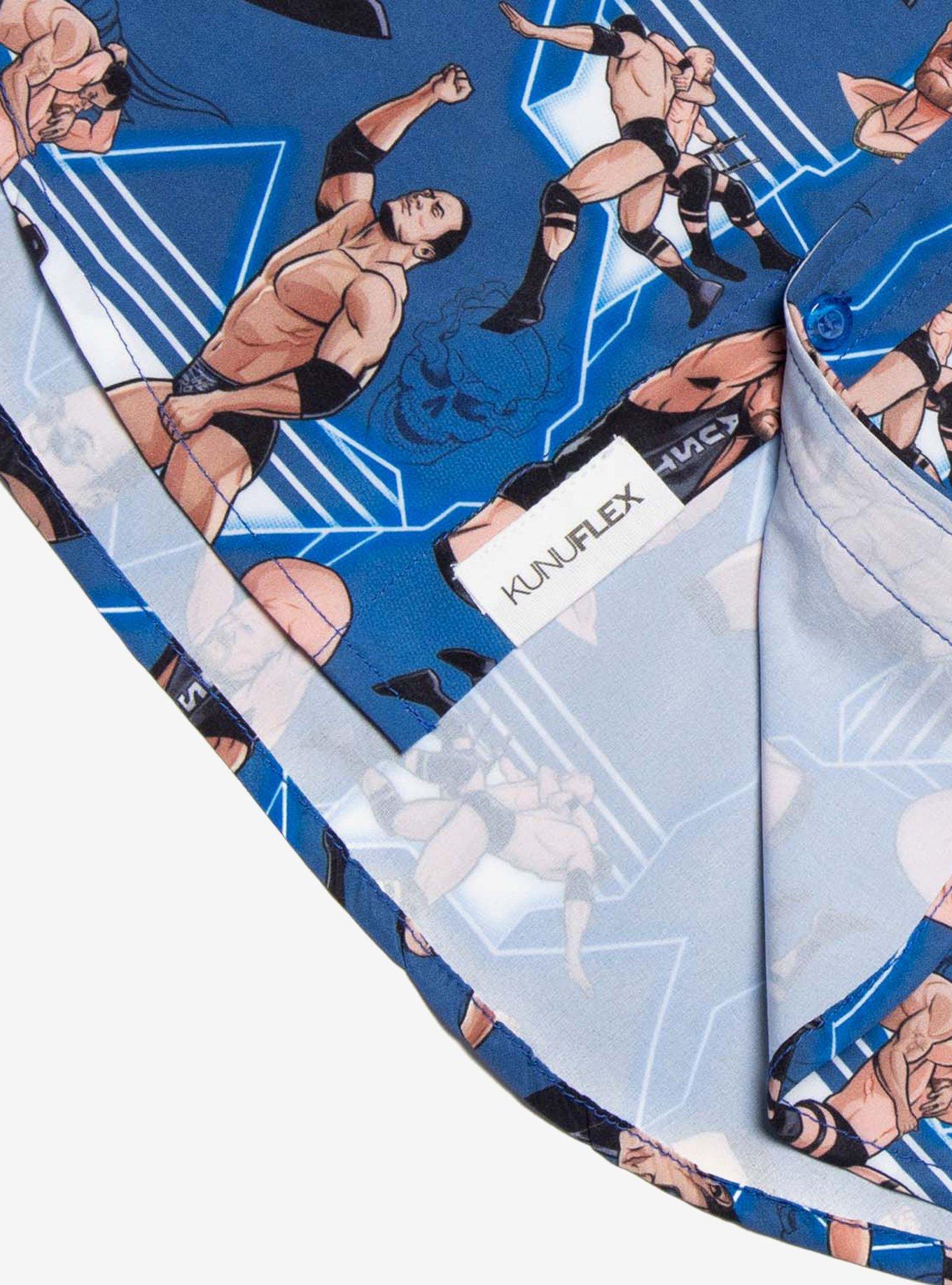 RSVLTS WWE Stone Cold Austin Vs Rock KUNUFLEX Short Sleeve Shirt, BLUE, alternate