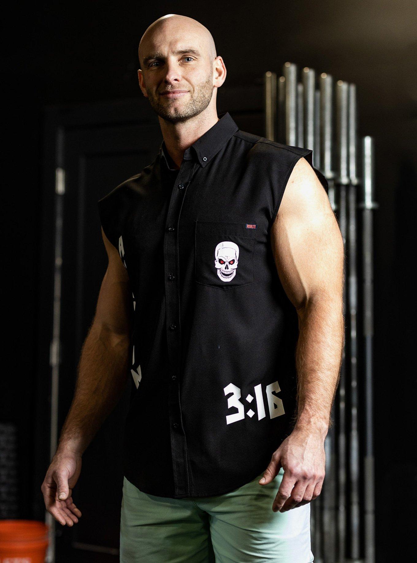 RSVLTS Stone Cold 3:16 KUNUFLEX Sleeveless Button Up Shirt Black, BLACK, alternate