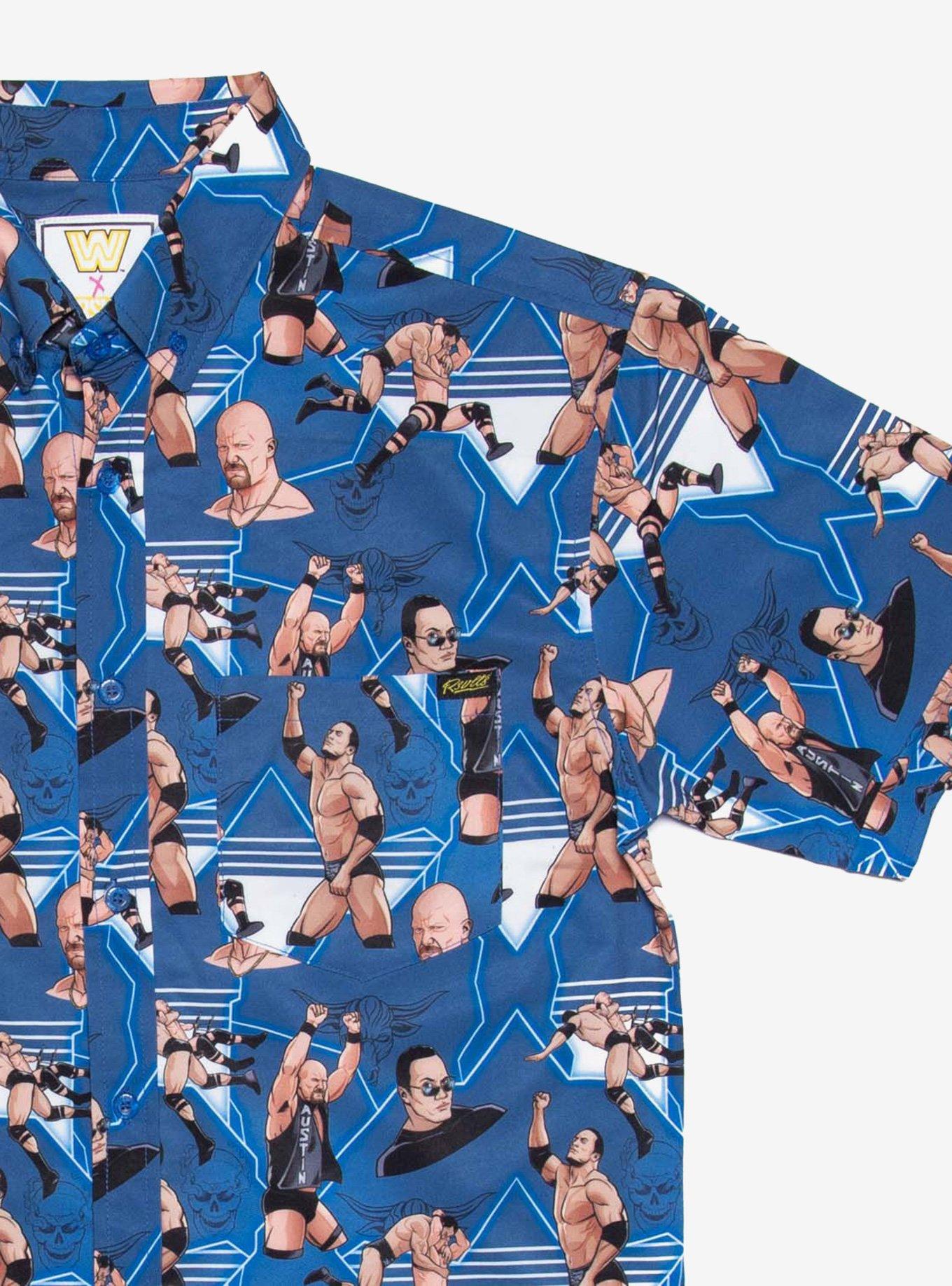 RSVLTS WWE Stone Cold Austin Vs Rock KUNUFLEX Short Sleeve Shirt, BLUE, alternate