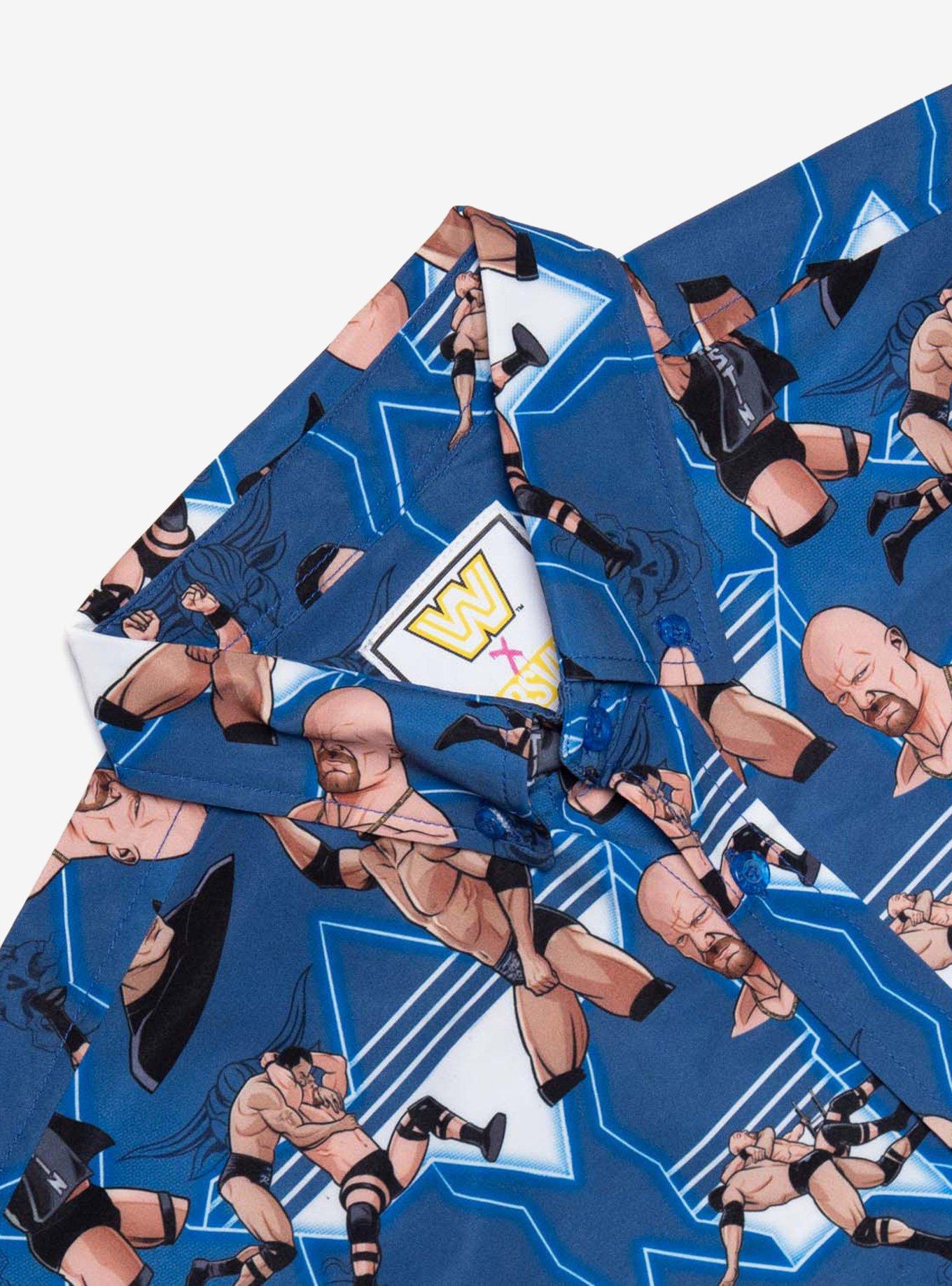 RSVLTS WWE Stone Cold Austin Vs Rock KUNUFLEX Short Sleeve Shirt, BLUE, alternate