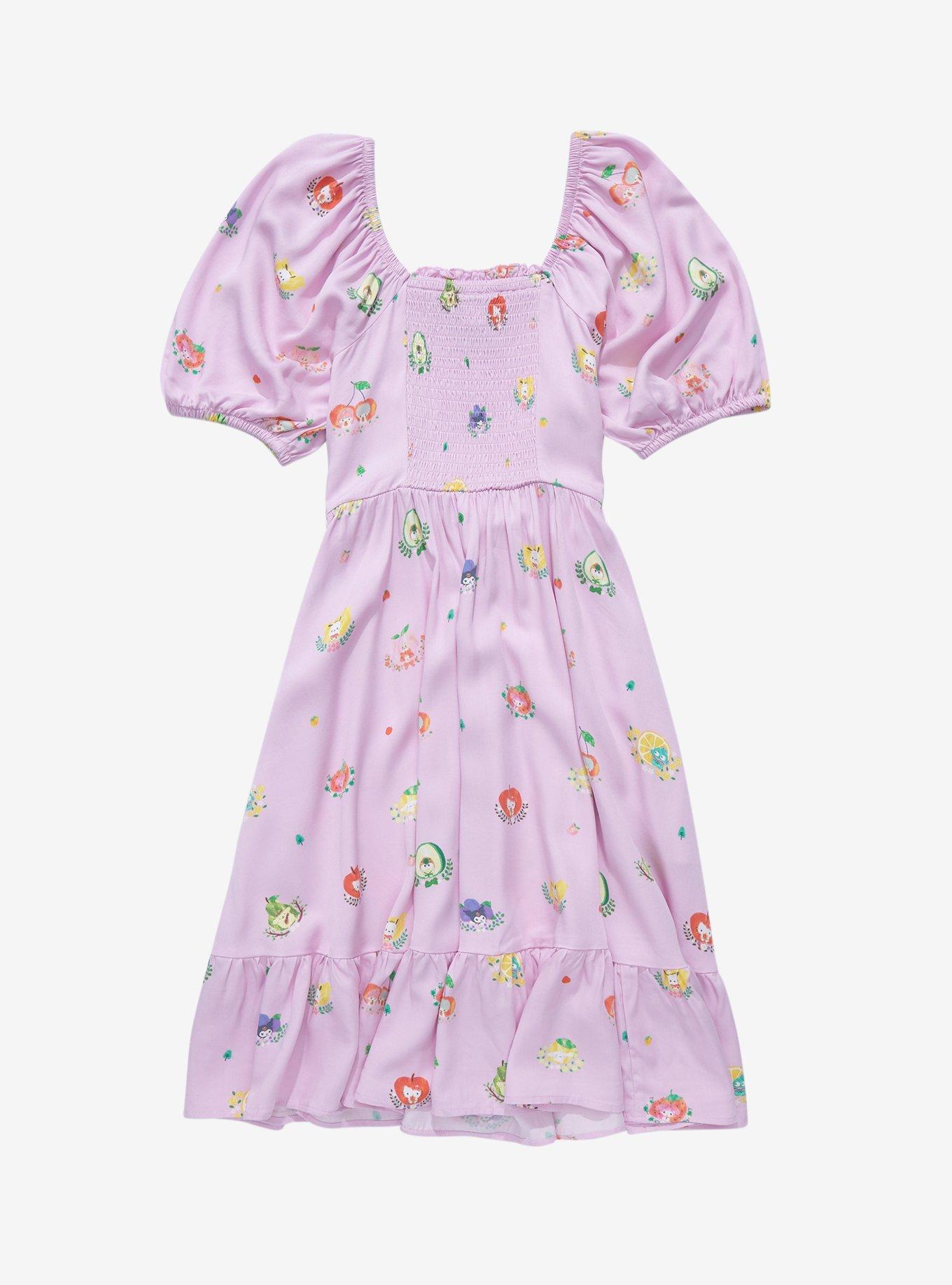 Sanrio Fruits Hello Kitty and Fruits Allover Print Smocked Dress - BoxLunch Exclusive , LAVENDER, alternate