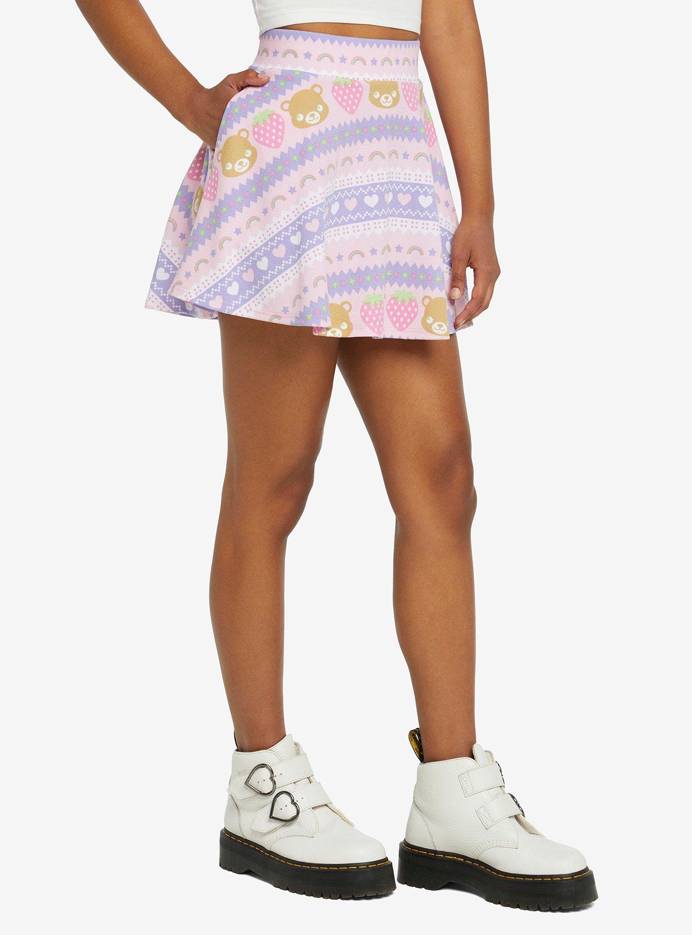 Pink Kawaii Teddy Bear Fair Isle Skater Skirt, MULTI, alternate