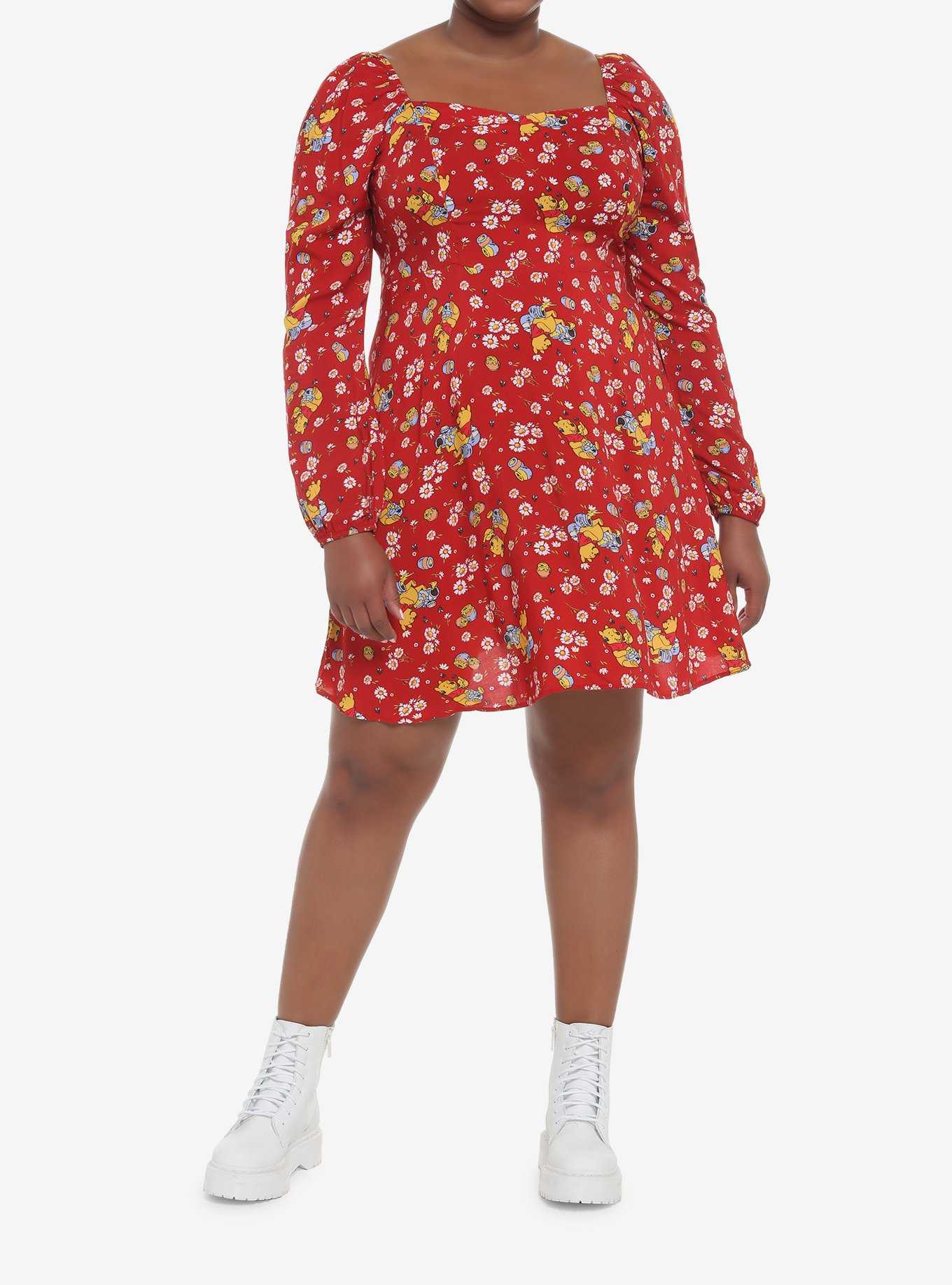 Disney Winnie The Pooh Floral Long-Sleeve Dress Plus Size, , hi-res