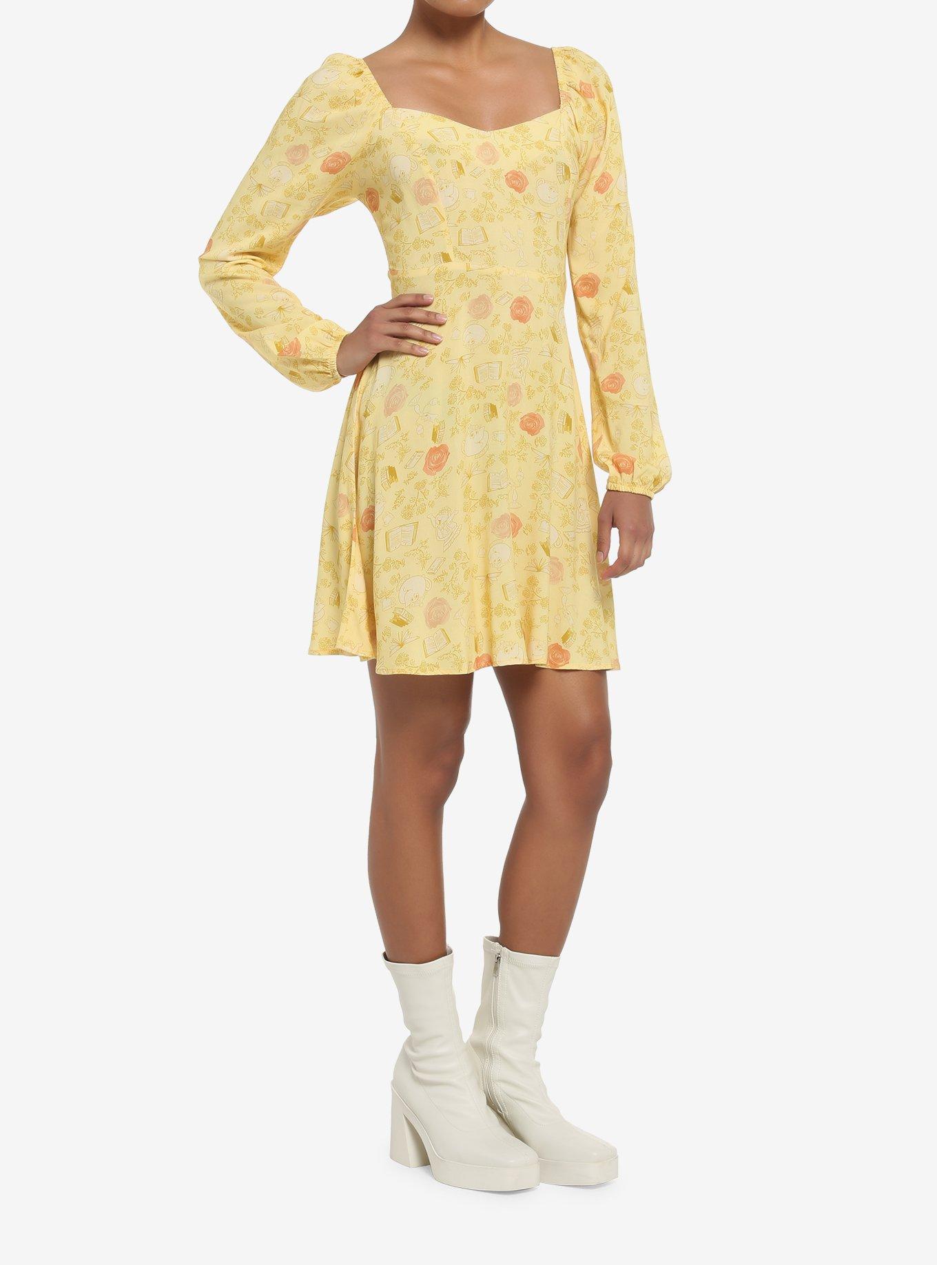 Disney Beauty And The Beast Floral Long-Sleeve Dress, MULTI, alternate