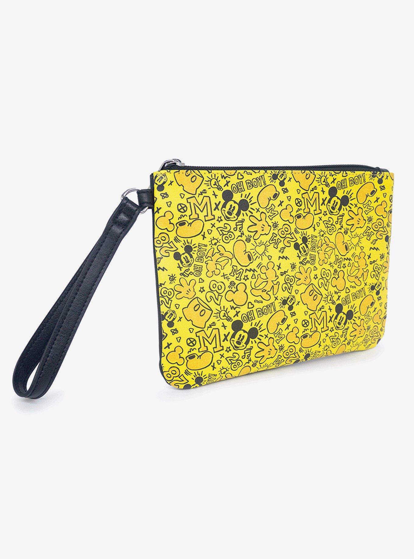 Disney Mickey Mouse Mickey Mouse Icon Doodles All Over Yellows Black Single Pocket Wristlet, , hi-res