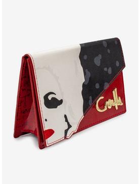 Disney Cruella Face Close Up With Metal Script And Polka Dots Wallet Triangle Fold Over, , hi-res