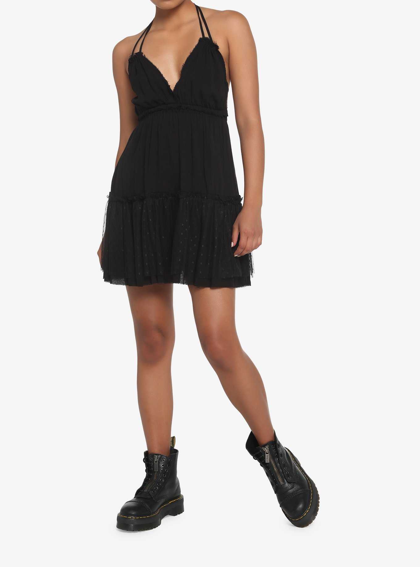 Black Tiered Halter Dress, , hi-res