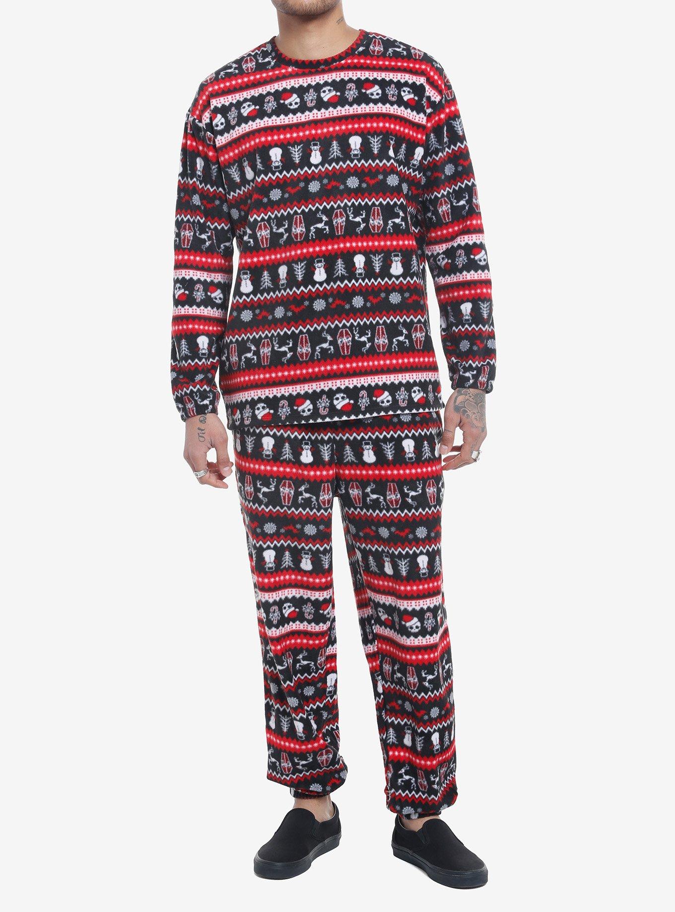 Skulls & Spiderwebs Fair Isle Fleece Pajama Set, MULTI, alternate