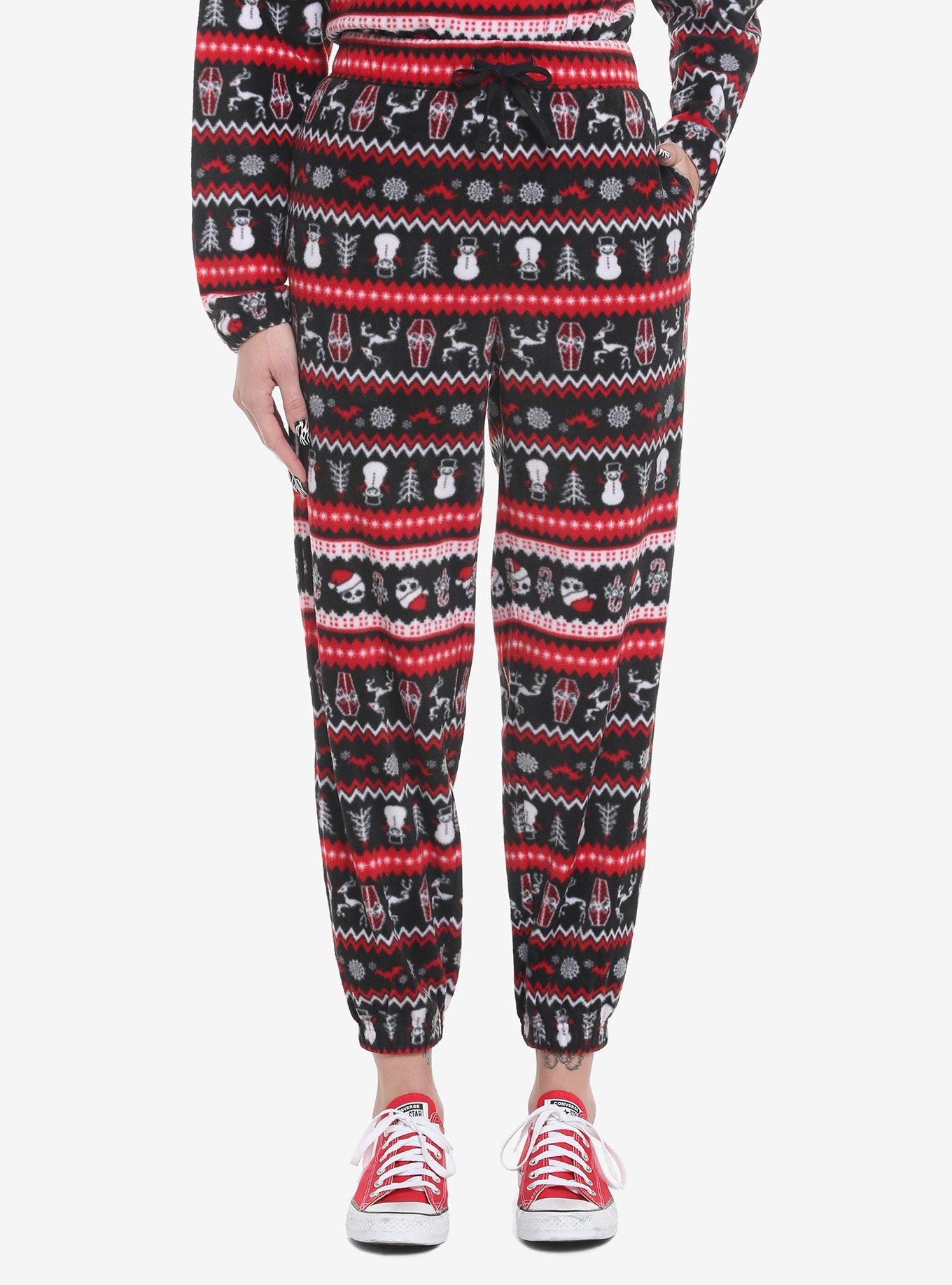 Skulls & Spiderwebs Fair Isle Fleece Pajama Set, MULTI, alternate