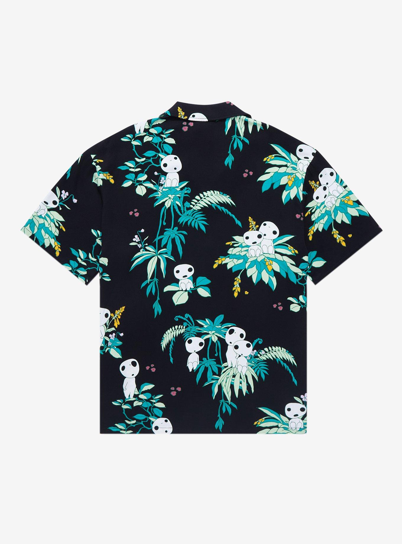 Studio Ghibli Princess Mononoke Kodama Allover Print Woven Button-up - BoxLunch Exclusive, BLACK, alternate