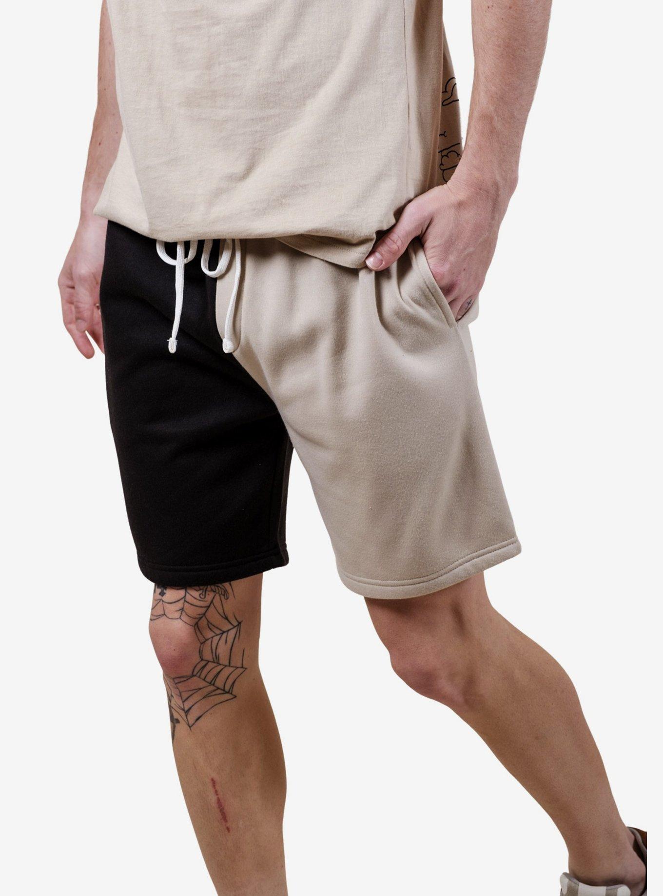 Black and Sand Split Fleece Short, BLACK  TAN, alternate