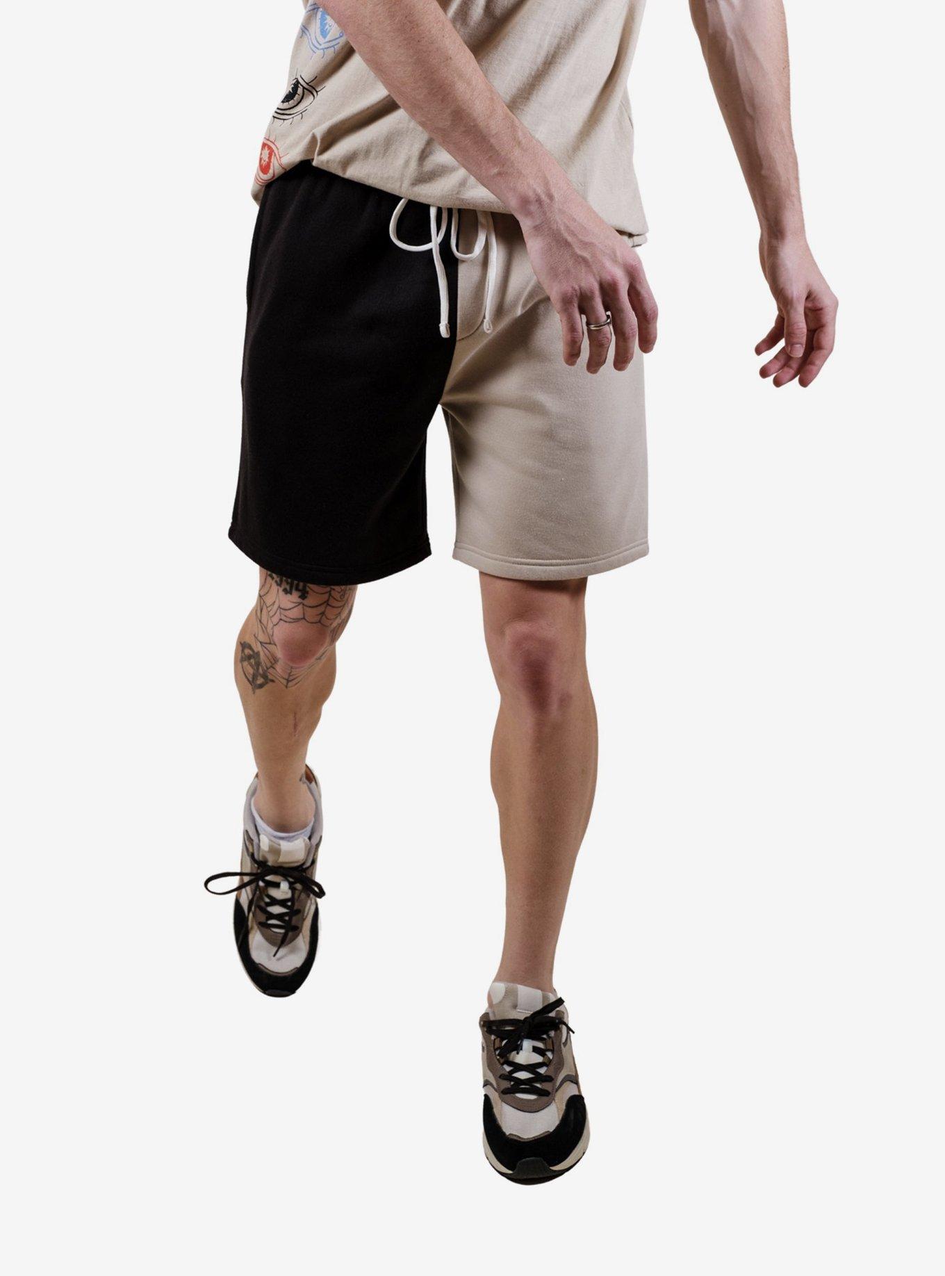 Black and Sand Split Fleece Short, BLACK  TAN, alternate
