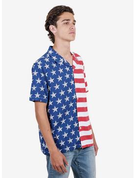 Split Flag Woven Shirt in Red, White, and Blue Button Up, , hi-res