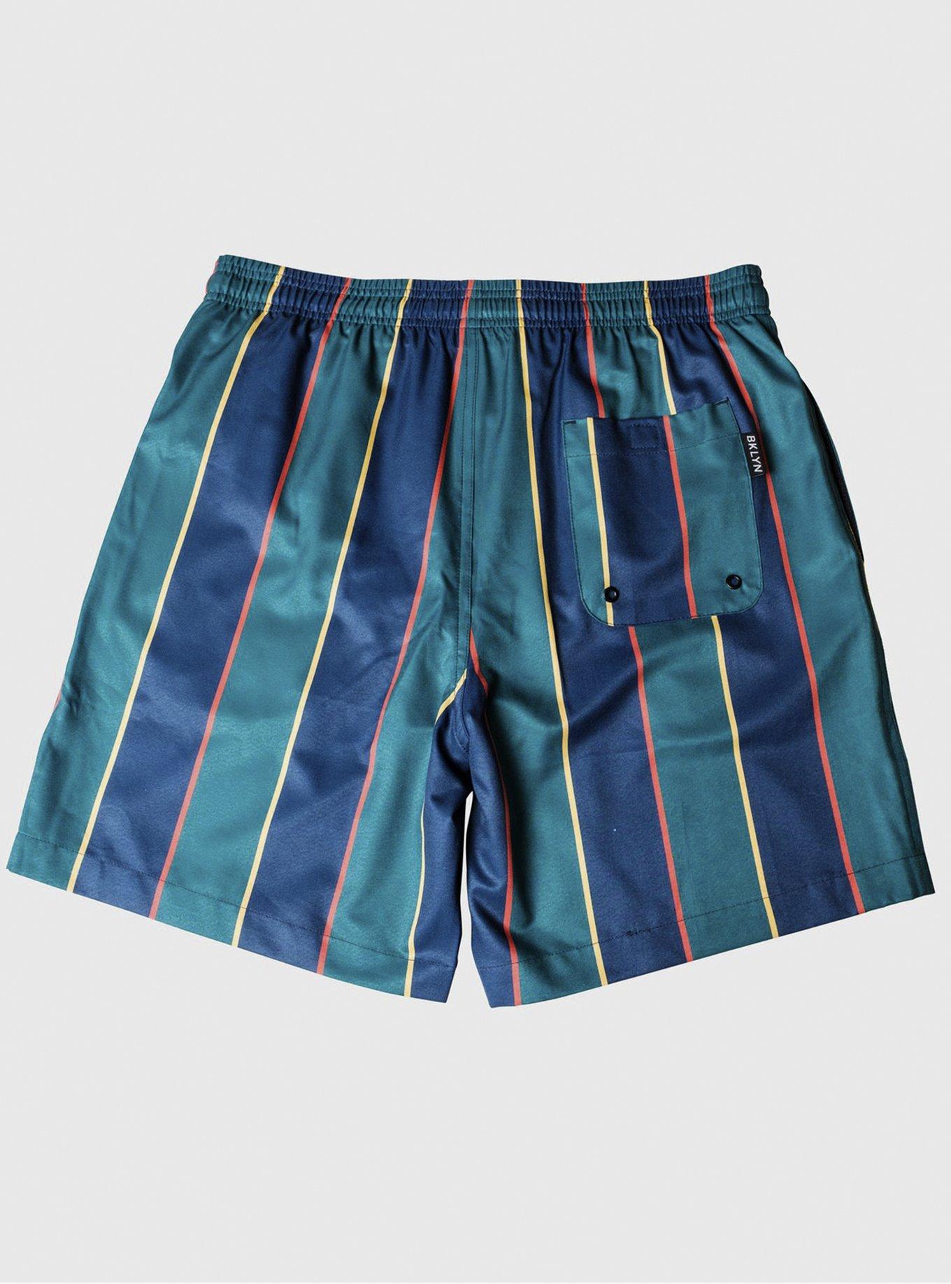 Green Retro Stripe Swim Trunks, GREEN, alternate