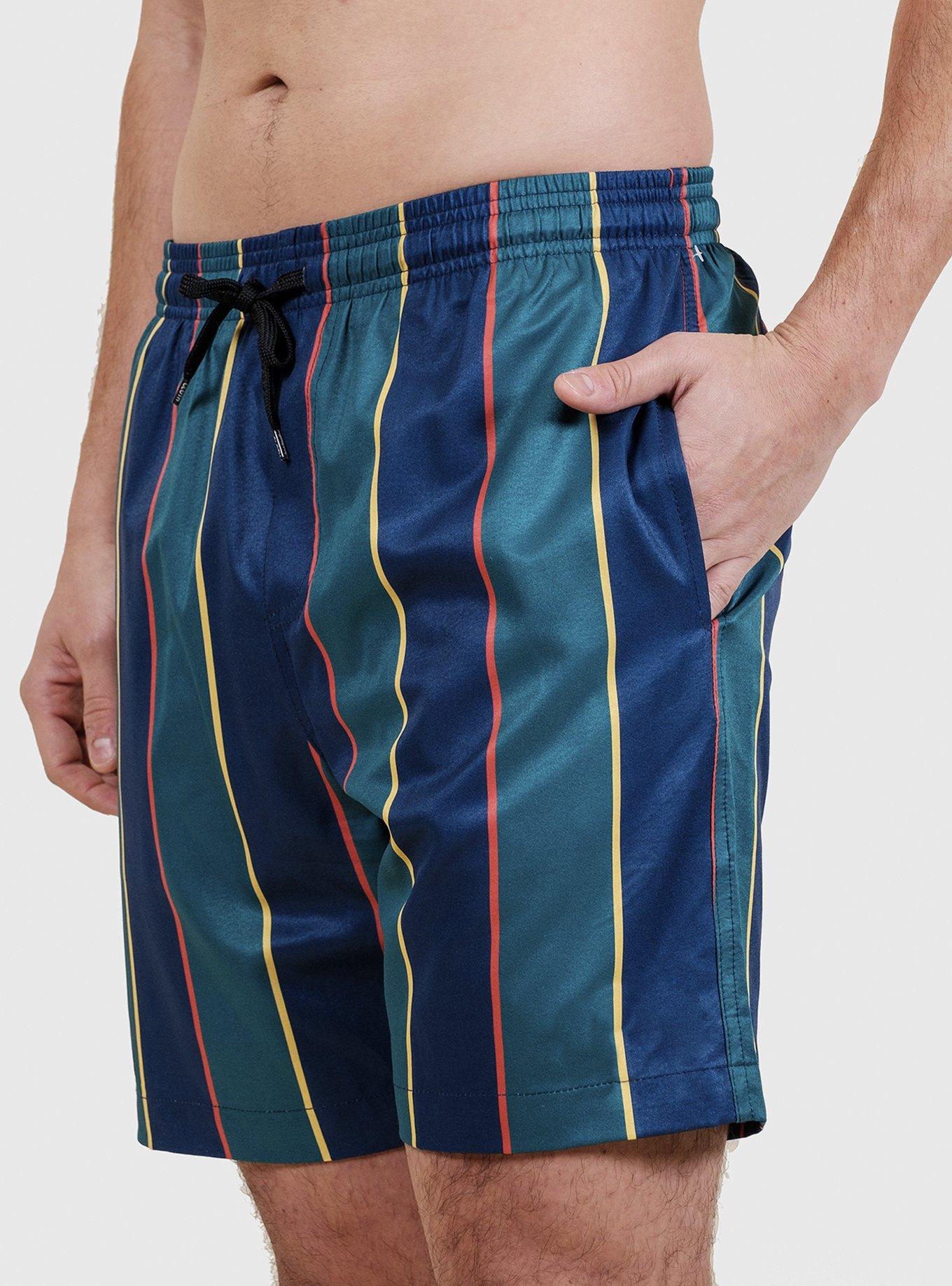 Green Retro Stripe Swim Trunks, GREEN, alternate