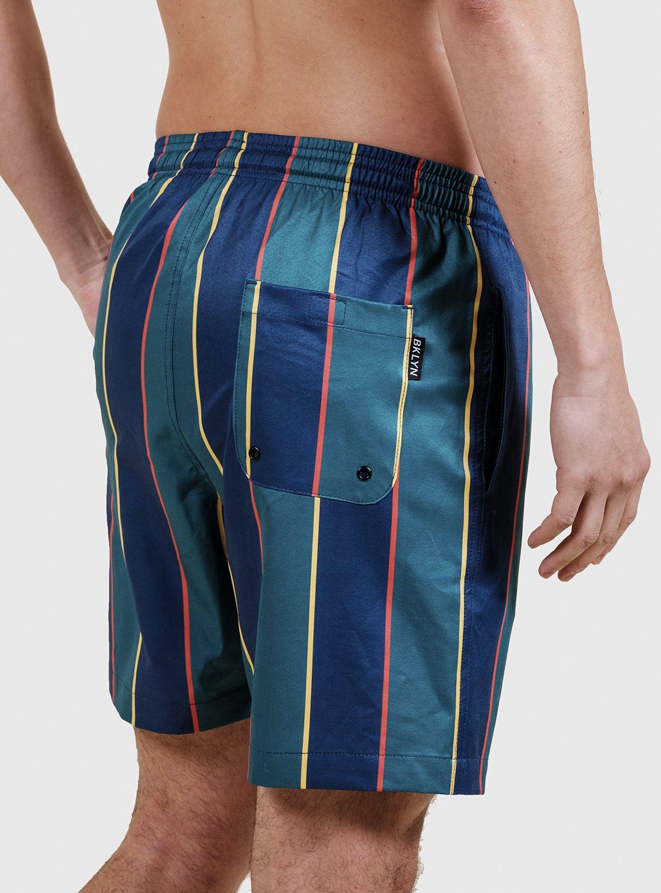 Green Retro Stripe Swim Trunks, GREEN, alternate