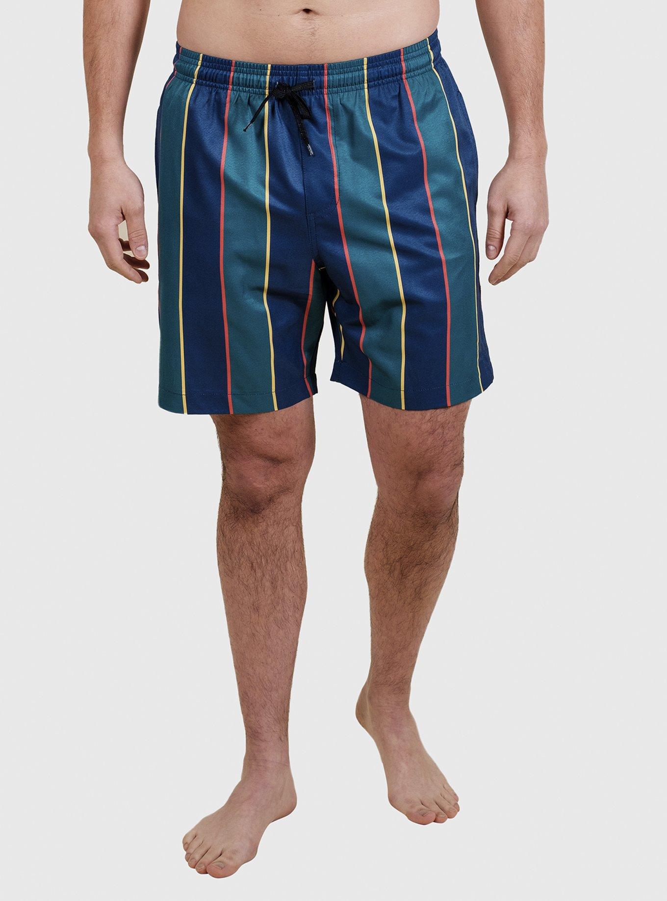 Green Retro Stripe Swim Trunks, GREEN, alternate